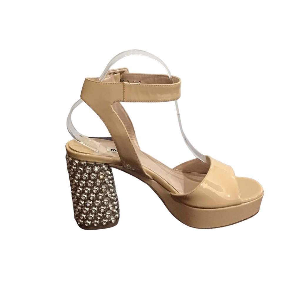 Miu Miu Patent Jewel Heel Platform Sandal Nude Size 39 - Picture 6 of 16